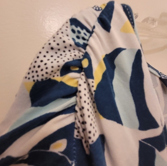 Lands End Yellow Blue Tie Front V-Neck Tropical Fish Dress Size Medium - Picture 6 of 9